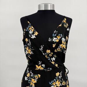 H&M Divided Black Floral Wrap Maxi Dress Yellow White Botanical Size 10